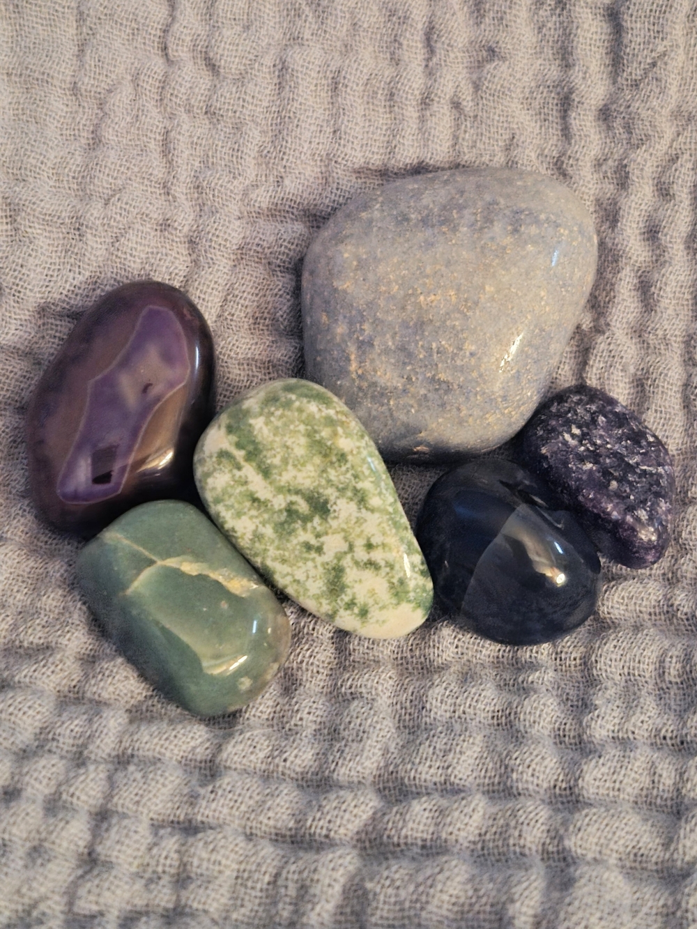 Polished Decorative Gemstone Set in Purple, Green, Blue & Gray